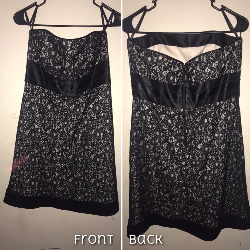 Black flower print lace tube top dress